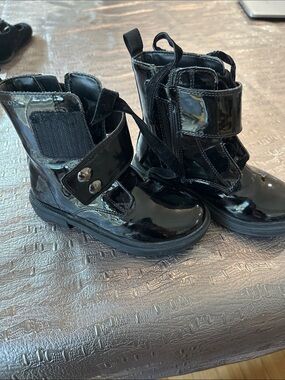 Geox Black Patent Lace-Up & Strap Kids Boots